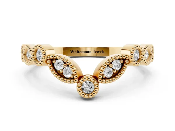 Milgrain Marquise and Round Diamond Half Eternity Band Yellow gold