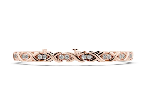 Diamond Round Cut X-Link Tennis Bracelet with Prong Setting Rose gold