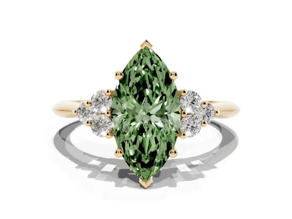 Fancy Green Marquise Cut Cut Diamond Cluster Ring with Solitaire Band and Four-Prong Setting Yellow gold