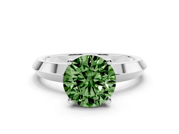 Fancy Green Round Cut Cut Solitaire Engagement Ring with Flat Band and Four-Prong Setting White gold