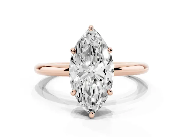 Marquise Cut Solitaire Diamond Ring with Four-Prong Setting on a Plain Band Rose gold