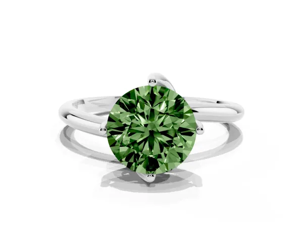 Fancy Green Round Cut Diamond Solitaire Engagement Ring with Four-Prong Setting and Classic Band Platinum