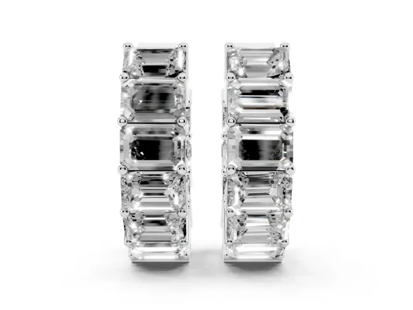 Emerald Diamond Huggie Hoop Earrings Platinum
