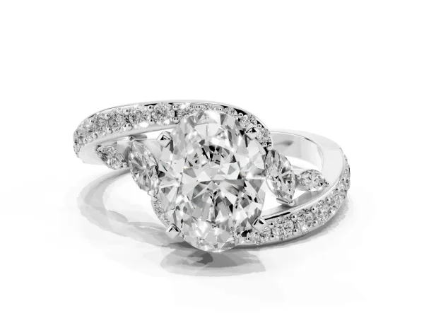 Oval Cut Solitaire with Pavé Twist Band and Four-Prong Setting White gold