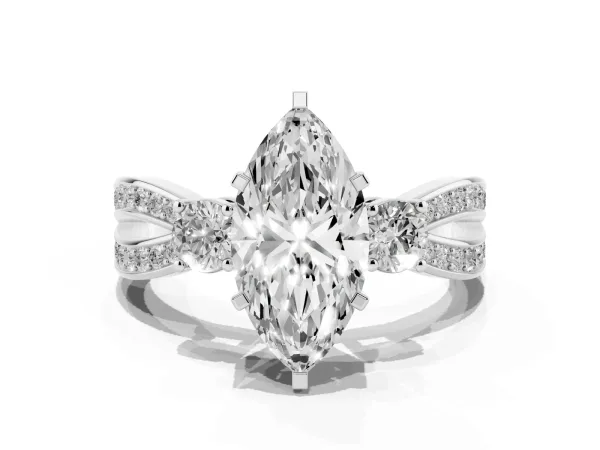 Three-Stone Marquise Cut Cut Diamond Twist Band with Prong Setting White gold