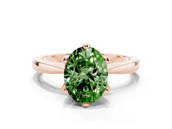 Fancy Green Oval Cut Solitaire Engagement Ring with Six-Prong Setting and Tapered Band Rose gold