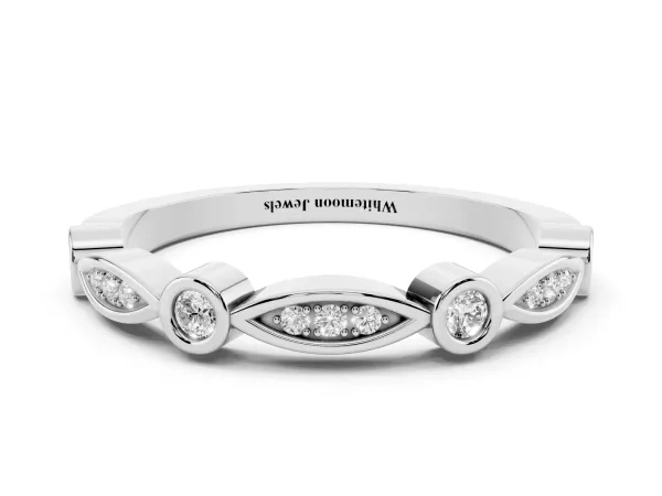Bezel Set Marquise and Round Diamond Contour Band Silver