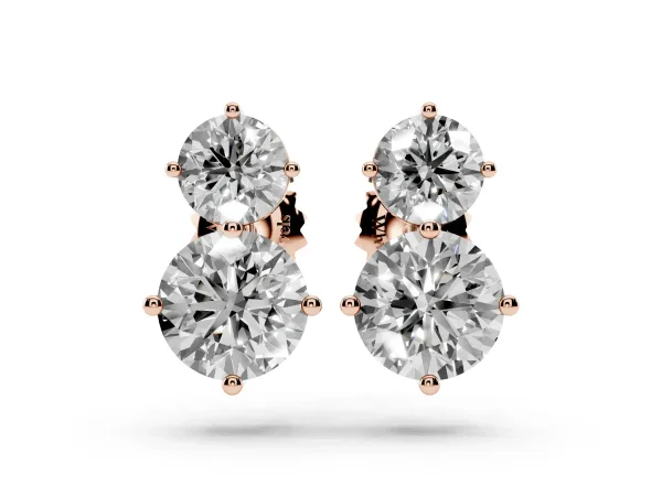 Round Cut Diamond Two Stone Stud Earrings Rose gold
