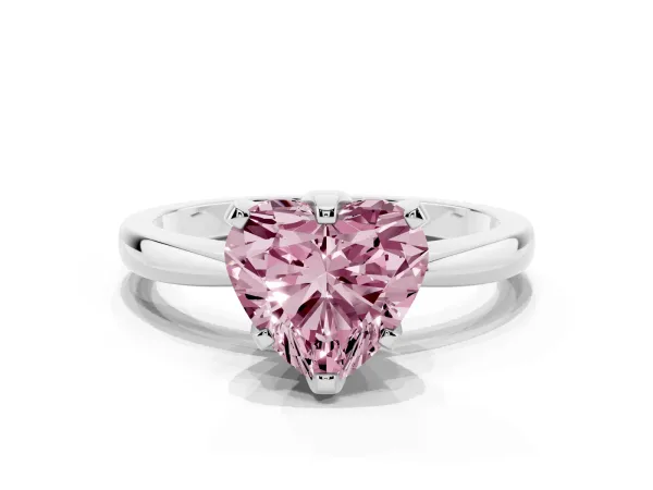 Fancy Pink Heart Cut Solitaire Engagement Ring with Six-Prong Setting and Tapered Band Platinum