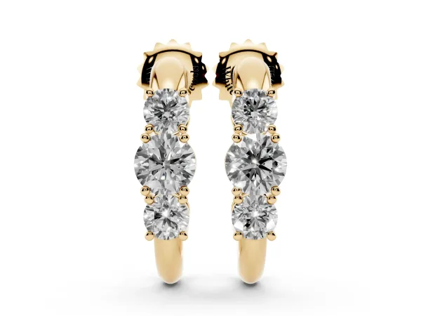 Round Brilliant Diamond U-Hoop Earrings with Prong Setting Yellow gold