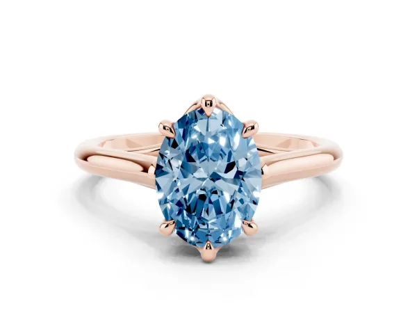 Fancy Blue Oval Cut Solitaire Engagement Ring with Six-Prong Setting and Classic Band Rose gold