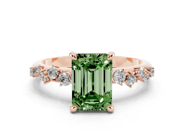 Fancy Green Emerald Cut Cut Diamond Vine Band with Four-Prong Setting Rose gold