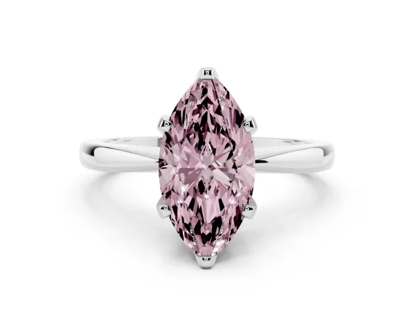 Fancy Pink Marquise Cut Solitaire Engagement Ring with Six-Prong Setting and Tapered Band Platinum
