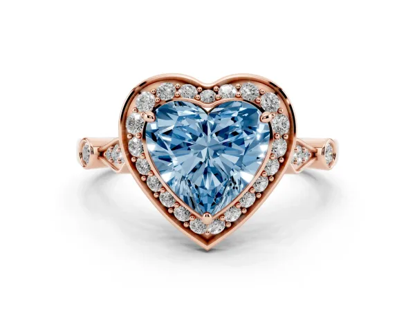 Fancy Blue Heart Cut Halo Diamond Engagement Ring with Twisted Band and Four-Prong Setting Rose gold