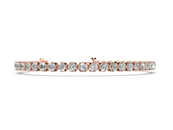 Round Diamond Tennis Bracelet with Box Chain and Basket Prong Setting Rose gold