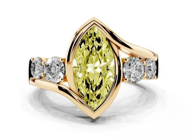 Fancy Yellow Bezel Set Marquise Cut Diamond Bypass Ring with Round Accents Yellow gold