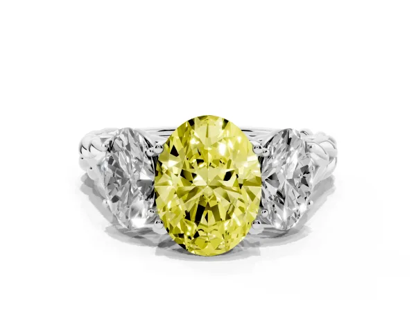 Fancy Yellow Three-Stone Oval Cut Diamond Braided Band Ring with Four-Prong Setting Platinum