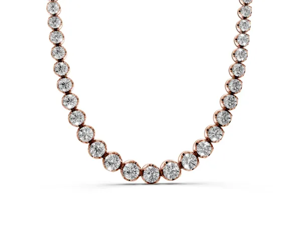 Round Diamond Tennis Necklace with Bezel Setting and Prong Setting Rose gold