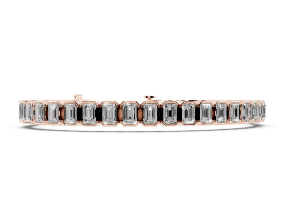Emerald Cut Diamond Tennis Bracelet with Half Bezel Setting Rose gold