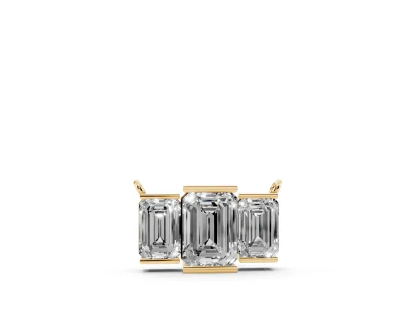 Emerald Cut Three-Stone Bar Pendant with Bar Prong Setting Yellow gold