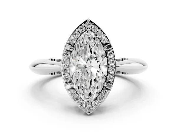 Marquise Cut Cut Diamond Halo Engagement Ring with Split Shank and Four-Prong Setting Platinum