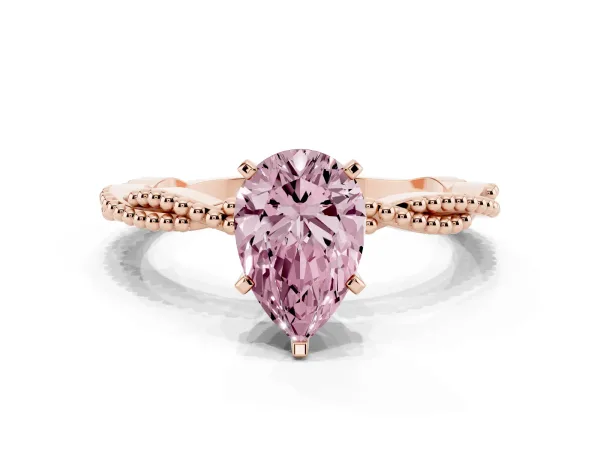 Fancy Pink Pear Cut Solitaire Twisted Band with Bead Prong Setting Rose gold