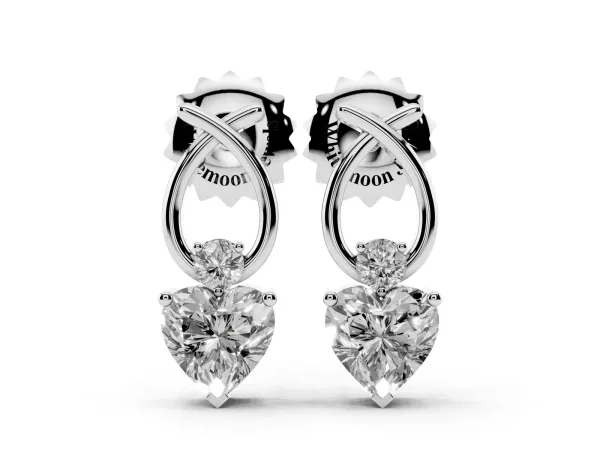 Heart Diamond Ribbon Drop Earrings with Diamond Accent Platinum