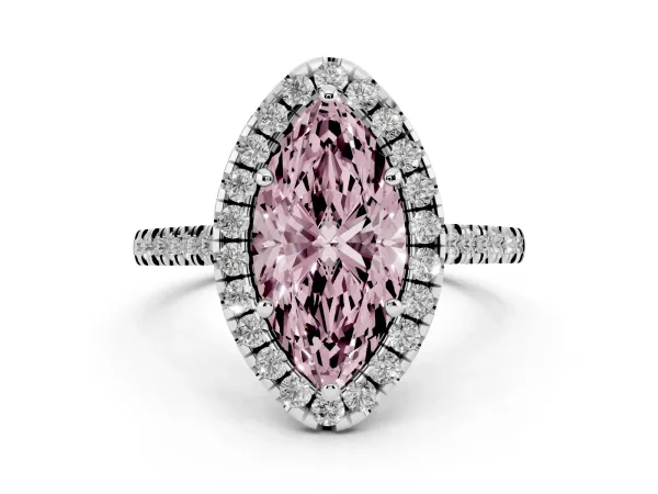 Fancy Pink Marquise Cut Diamond Cushion Halo Ring with Pavé Band White gold