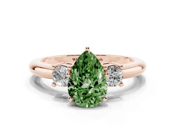 Fancy Green Three-Stone Pear Cut Cut Diamond Solitaire with Prong Setting and Classic Band Rose gold