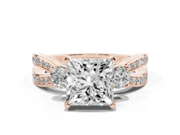 Three-Stone Princess Cut Cut Diamond Twist Band with Prong Setting Rose gold