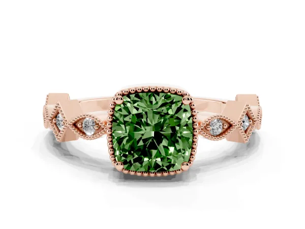 Fancy Green Cushion Cut Milgrain Marquise Diamond Twist Band Ring Rose gold