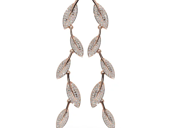 Round Diamond Pavé Olive Branch Drop Earrings Rose gold