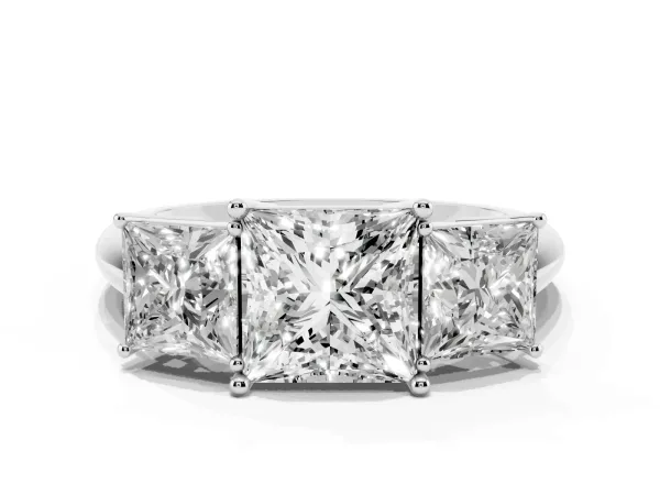 Three-Stone Princess Cut Cut Diamond Engagement Ring with Prong Setting on a White Gold Band White gold