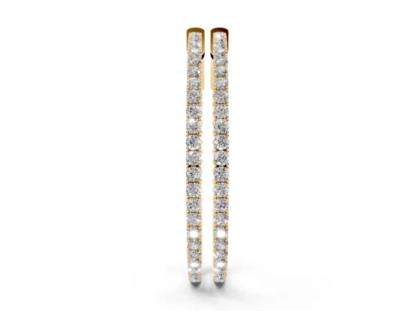 Round Cut Diamond Hoop Earrings with Pavé Setting and Prong Set Stones Yellow gold