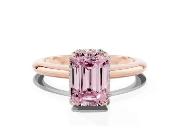Fancy Pink Emerald Cut Brilliant Solitaire Engagement Ring with Six-Prong Setting and Classic Band Rose gold