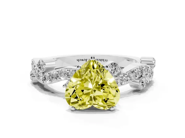 Fancy Yellow Heart Cut Cut Solitaire Diamond Twisted Band with Pave Setting Platinum