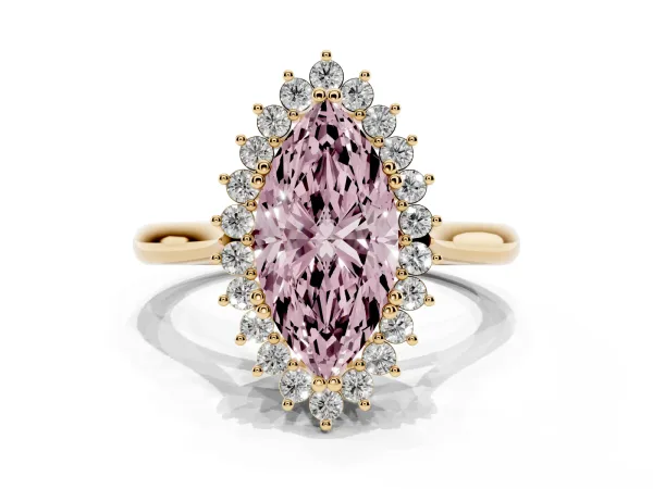 Fancy Pink Marquise Cut Cut Diamond Halo Ring with Solitaire Band and Prong Setting Yellow gold
