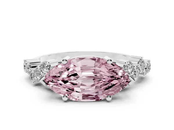 Fancy Pink Marquise Cut Diamond Scattered Round Accent Ring with Prong Setting White gold