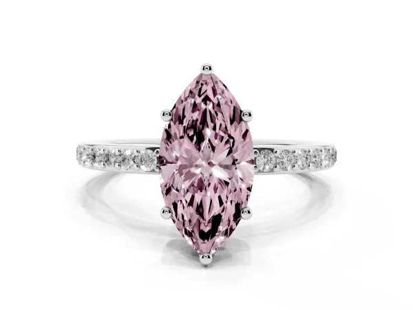 Fancy Pink Marquise Cut Cut Diamond Pavé Band Ring with Four-Prong Setting Platinum