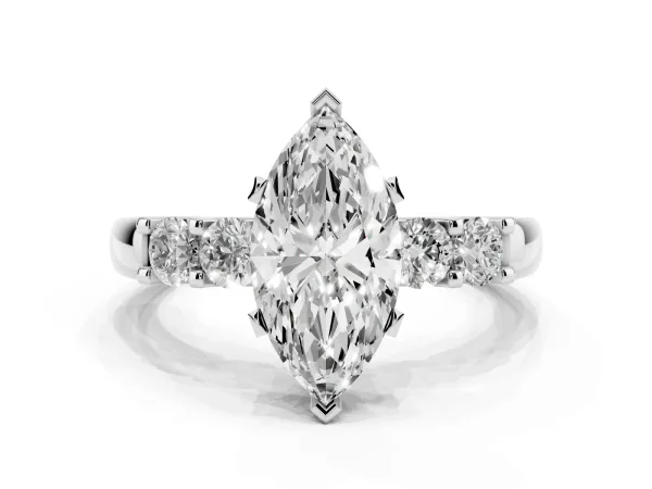 Marquise Cut Brilliant Cut Diamond Five-Stone Prong Set Engagement Ring with Channel Band White gold