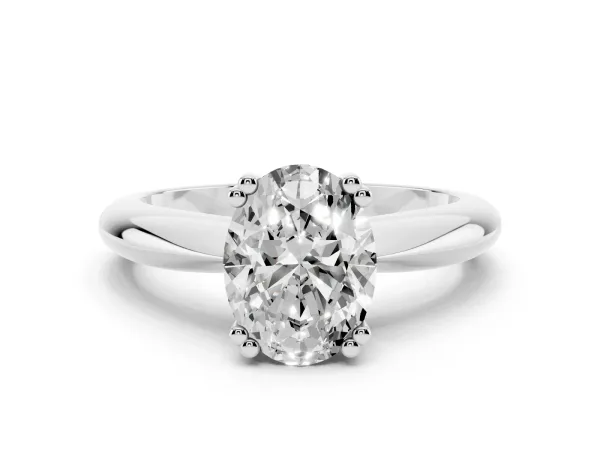 Oval Cut Cut Solitaire Engagement Ring with Tapered Band and Four-Prong Setting Platinum