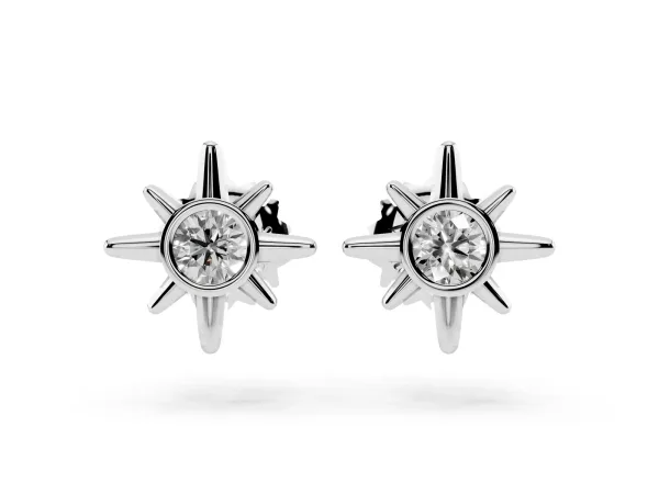 Round Diamond Sol Starburst Stud Earrings Platinum
