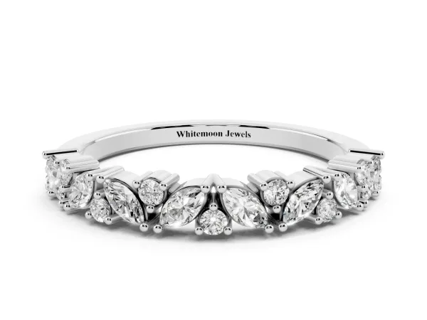 Marquise and Round Diamond Vine Eternity Band with Prong Setting White gold