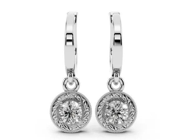 Round Cut Milgrain Bezel Set Leverback Earrings Silver