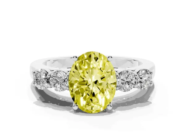 Fancy Yellow Oval Cut Cut Diamond Five-Stone Prong Set White Gold Ring Platinum