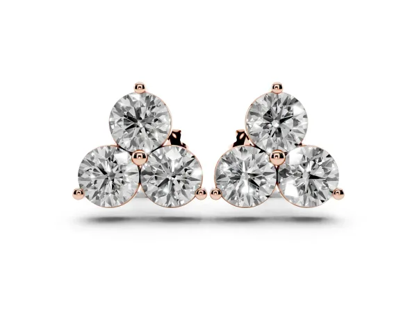 Triangular Cluster Round Diamond Stud Earrings with Prong Setting Rose gold