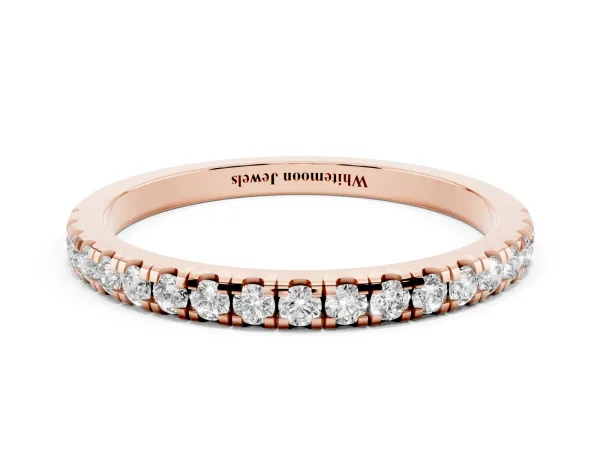 Pavé Round Diamond Half Eternity Band with Shared Prong Setting Rose gold