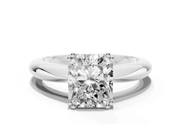 Radiant Cut Cut Solitaire Engagement Ring with Tapered Band and Four-Prong Setting Platinum