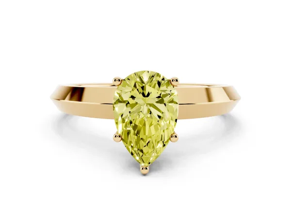 Fancy Yellow Pear Cut Cut Solitaire Engagement Ring with Flat Band and Four-Prong Setting Yellow gold