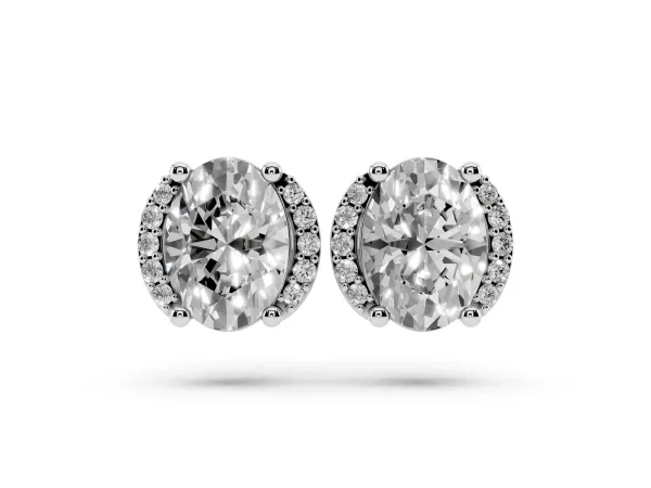 Oval Diamond Half Halo Stud Earrings Platinum